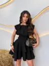 vestido curto feminino elegante marrom com babados moda festa casual sexy 2026